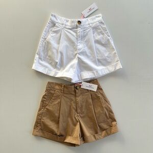 Vineyard Vines Pleated Sateen Cuff Shorts White Khaki Lot Women’s Size 00 NWT